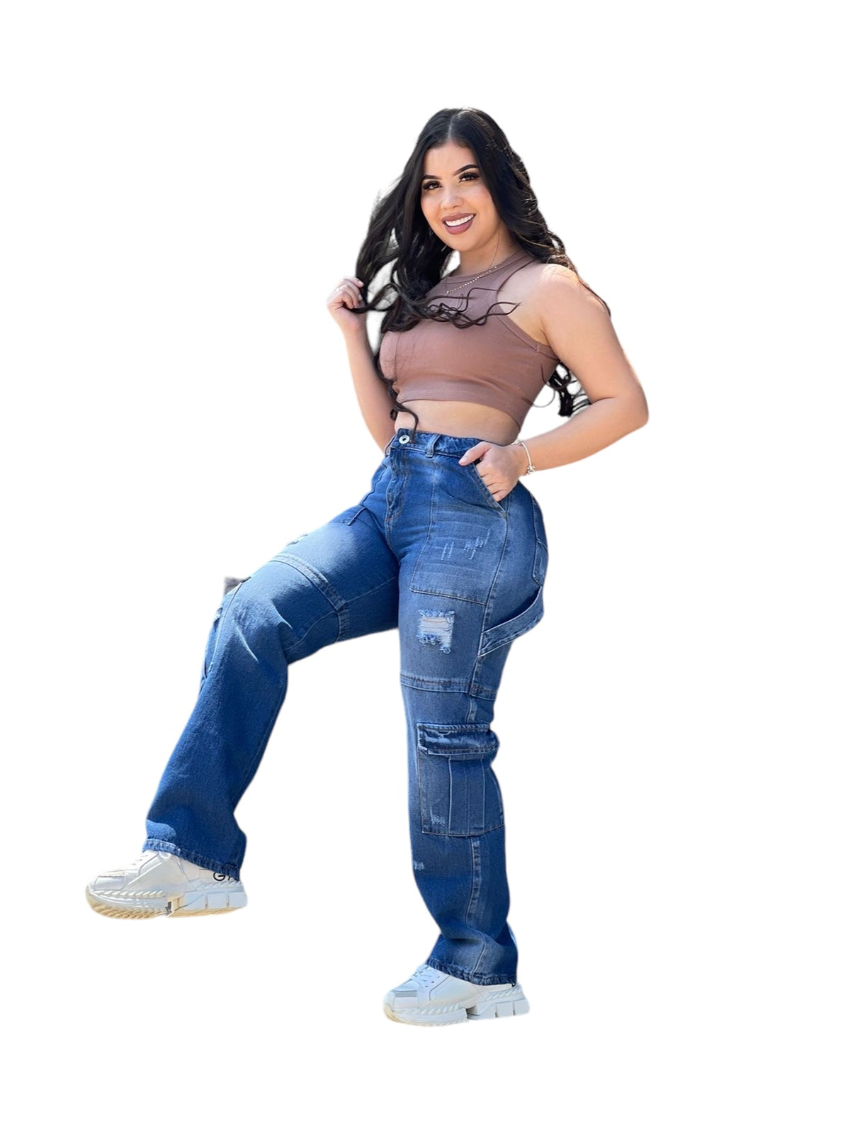 Jeans Mom Cargo Azul Ref: Florida